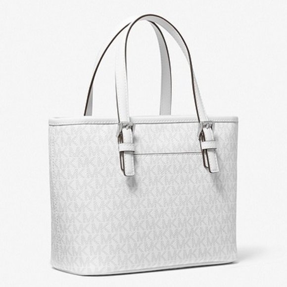 Michael Kors Jet Set Travel Extra-Small Logo Top-Zip Tote Bag Optic White Multi - Picture 3 of 16